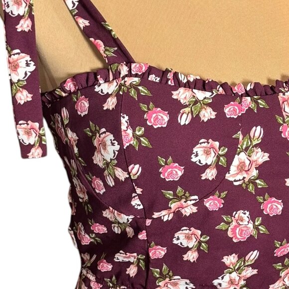 Altar'd State Milkmaid Floral Mini Dress Sz.M Burgundy Smocked Boho Coquette - Picture 5 of 13
